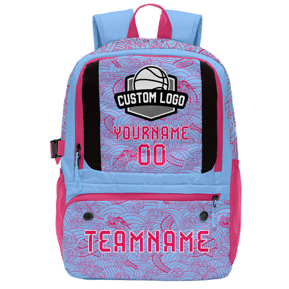 Custom Blue Rose Red Basketball Soccer Backpack Personalized Player Names Numbers Team Logo #BB-0919-0006