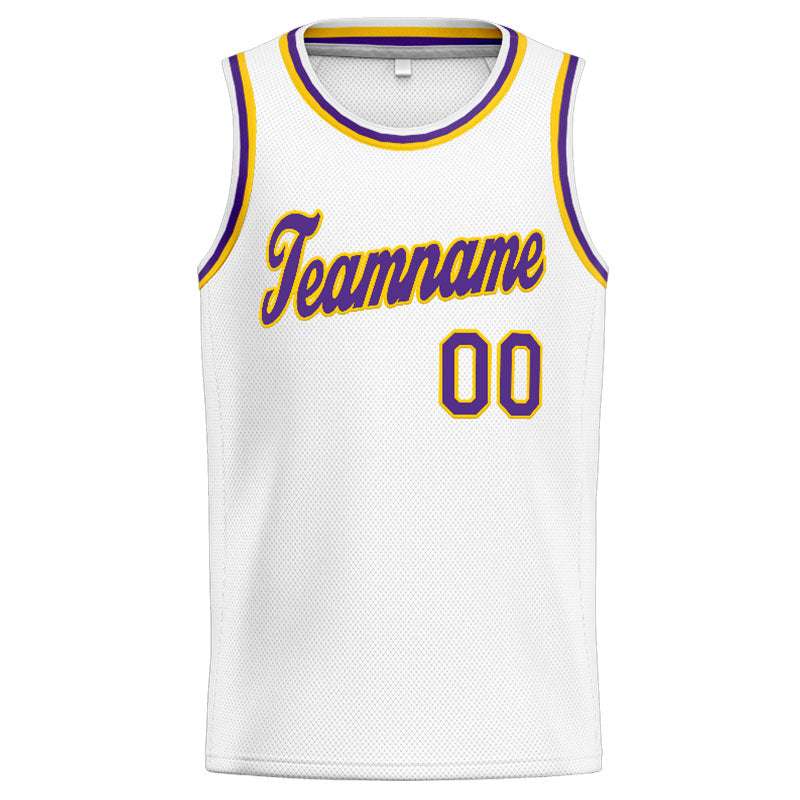 Custom Stitched Basketball Jersey for Men, Women And Kids White-Yellow-Purple