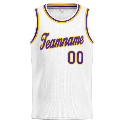 Custom Stitched Basketball Jersey for Men, Women And Kids White-Yellow-Purple