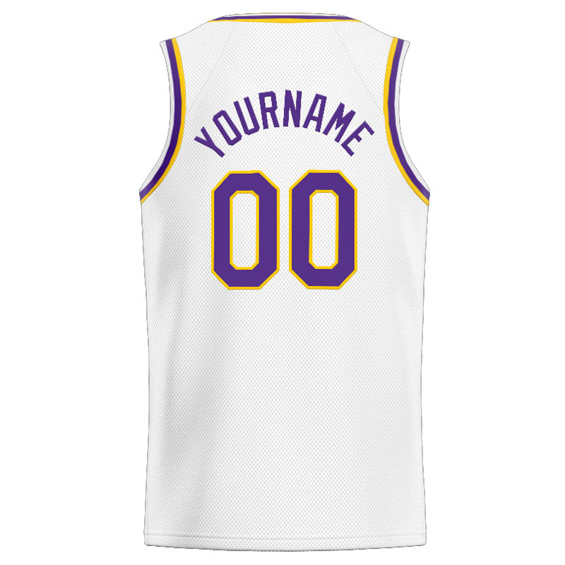 Custom Stitched Basketball Jersey for Men, Women And Kids White-Yellow-Purple