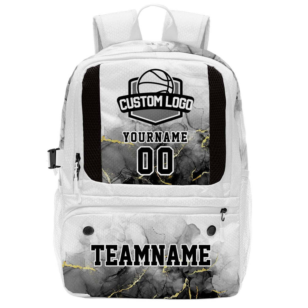 Custom White Basketball Soccer Backpack Personalized Player Names - Numbers & Team Logo #150-BP-0914-0032