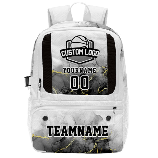 Custom White Basketball Soccer Backpack Personalized Player Names - Numbers & Team Logo #150-BP-0914-0032