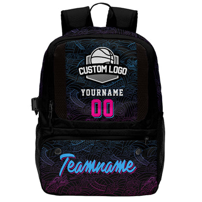 Custom Black Basketball Soccer Backpack Personalized Player Names - Numbers & Team Logo #150-BP-0914-0006