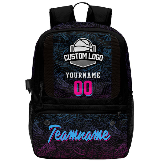 Custom Black Basketball Soccer Backpack Personalized Player Names - Numbers & Team Logo #150-BP-0914-0006