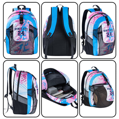 Customize Black White Sports Backpacks Featuring Personalized Names, Numbers and Logos