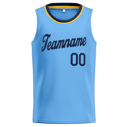 Custom Stitched Basketball Jersey for Men, Women And Kids Light Blue-Navy-Yellow