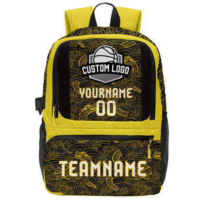 Custom Yellow Black Basketball Soccer Backpack Personalized Player Names Numbers Team Logo #BB-0919-0040