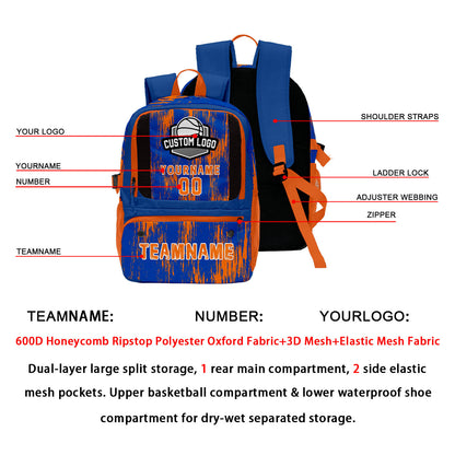 Custom Brilliant Blue Orange Basketball Soccer Backpack Personalized Player Names Numbers Team Logo #BB-0919-0009