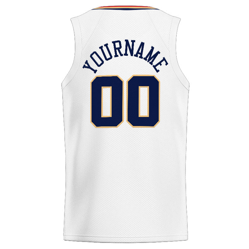 Custom Stitched Basketball Jersey for Men, Women And Kids White-Navy-Gold-Red