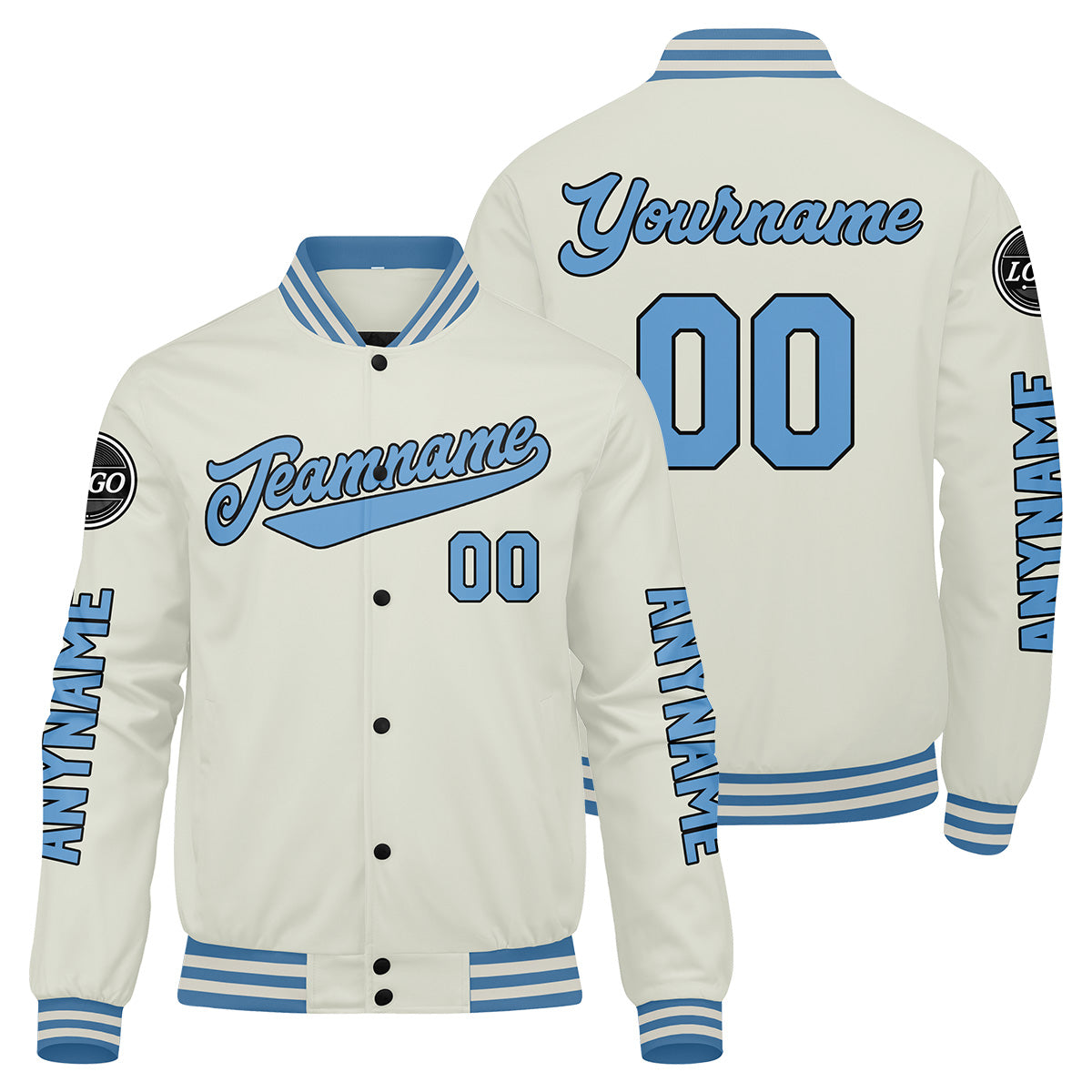 Custom Cream Light Blue Varsity Jackets for Men Women Youth Personalized Letterman Jackets