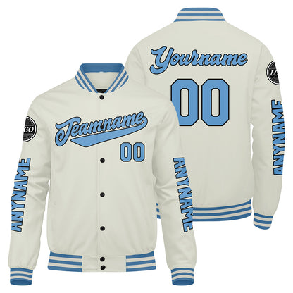Custom Cream Light Blue Varsity Jackets for Men Women Youth Personalized Letterman Jackets