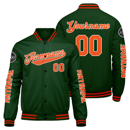 Custom Dark Green Orange Varsity Jackets for Men Women Youth Personalized Letterman Jackets