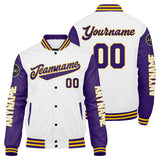 Custom Purple White Yellow Varsity Jackets for Men Women Youth Personalized Letterman Jackets