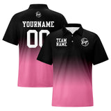 Custom Black Pink Football Gradient Polo Shirts  Add Your Unique Logo/Name/Number