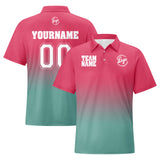 Custom Pink Cyan Football Gradient Polo Shirts  Add Your Unique Logo/Name/Number