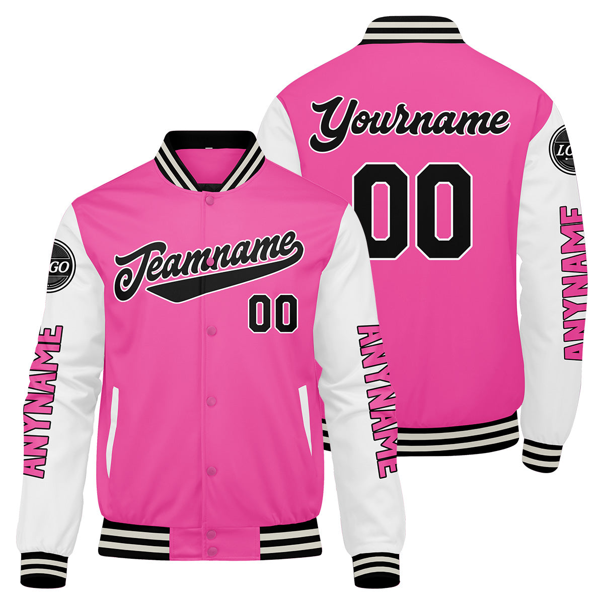 Custom Pink White Varsity Jackets for Men Women Youth Personalized Letterman Jackets