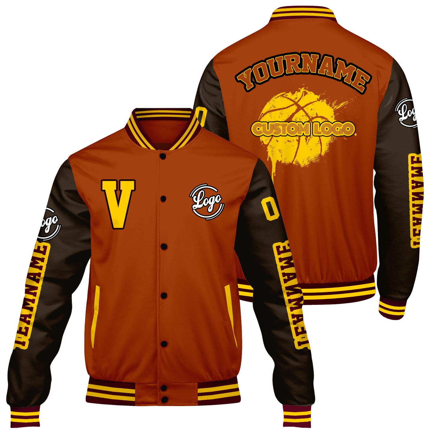 Custom Dull Orange Brown Varsity Jackets for Men Women Youth Personalized Letterman Jackets
