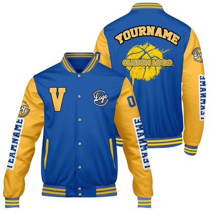 Custom Color Blue Yellow Varsity Jackets for Men Women Youth Personalized Letterman Jackets