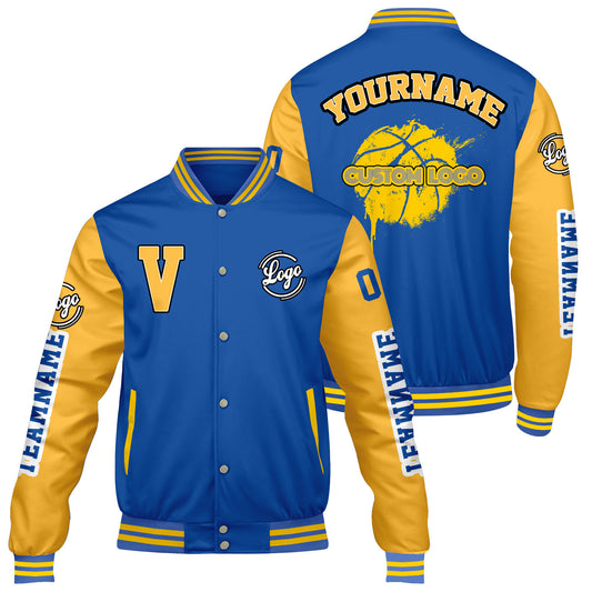 Custom Color Blue Yellow Varsity Jackets for Men Women Youth Personalized Letterman Jackets