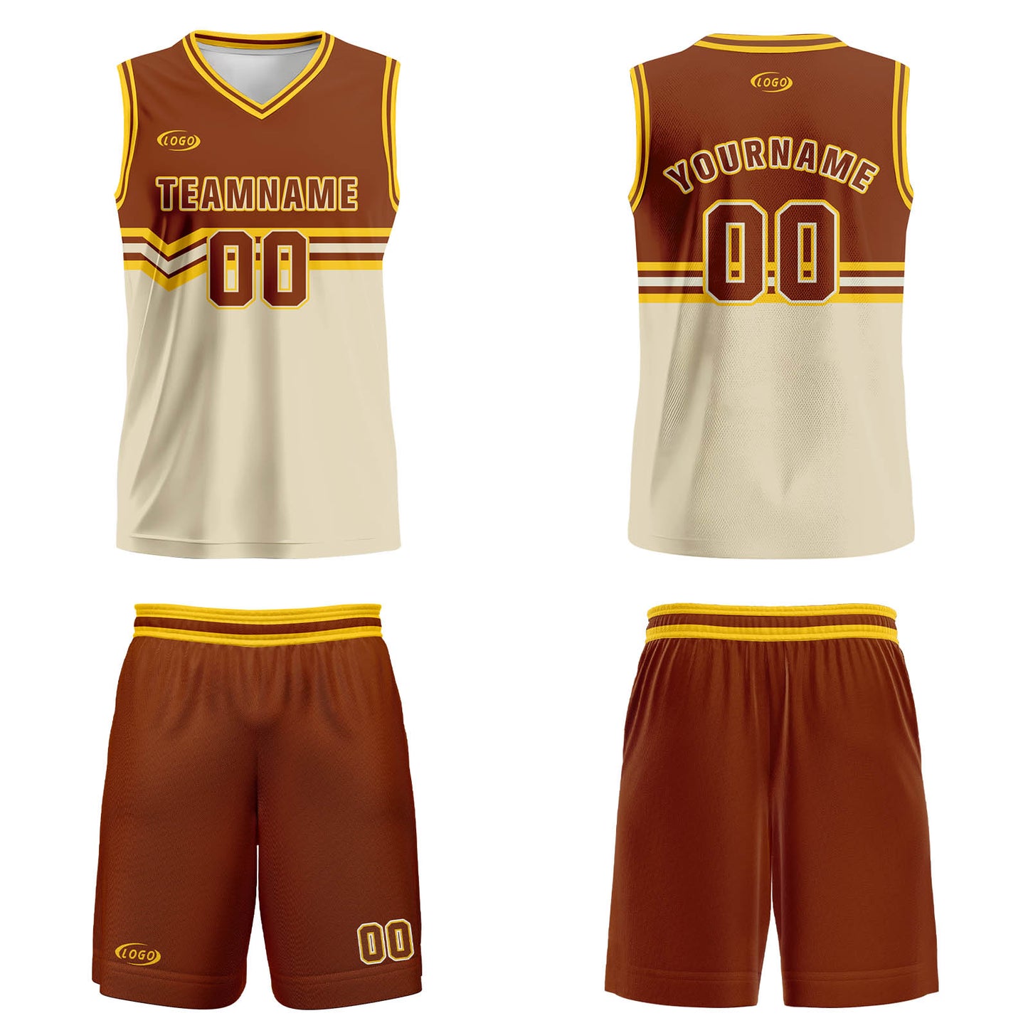 Custom Brown Beige Yellow Basketball Jersey Uniform Suit Printed Your Logo Name Number