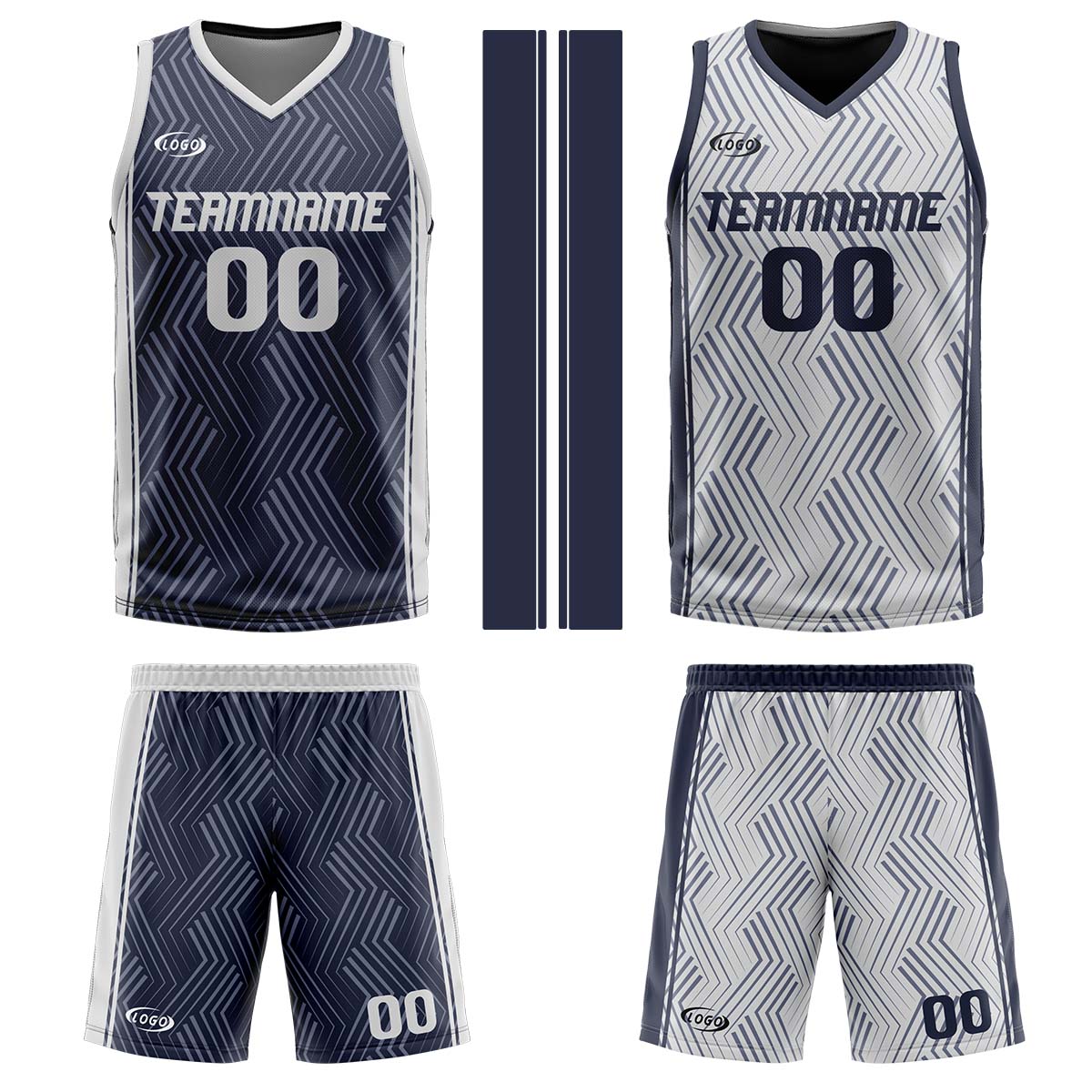 Custom Navy Grey Reversible Basketball Suit for Adults and Kids Personalized Jersey