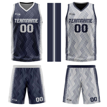 Custom Navy Grey Reversible Basketball Suit for Adults and Kids Personalized Jersey