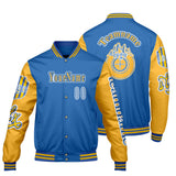 Custom Blue Yellow Letterman Varsity Jacket Personalized Embroidery Printing
