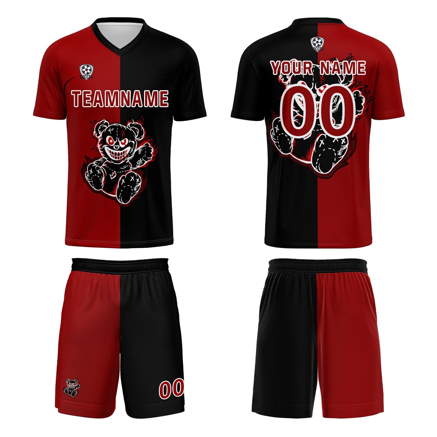 Custom Red Black Soccer Uniform Jersey Kids Adults Personalized Set Jersey Shirt