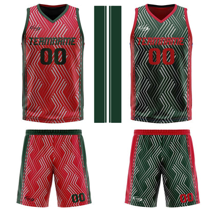 Custom Red Green Reversible Basketball Suit for Adults and Kids Personalized Jersey