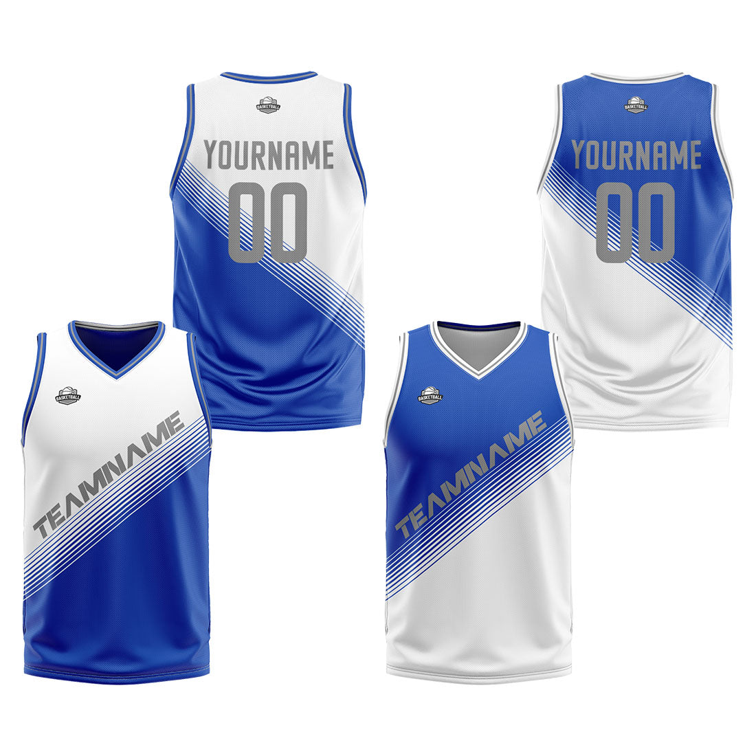 Custom White Blue Reversible Basketball Suit for Adults and Kids Personalized Jersey