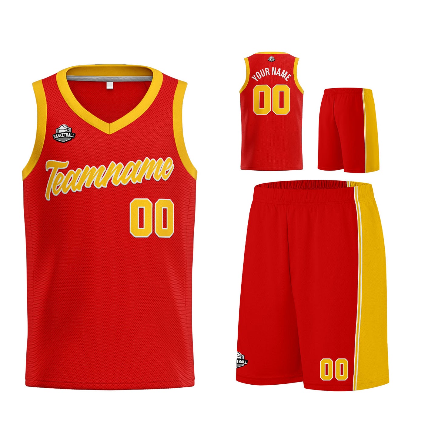 Custom Red Yellow Basketball Jersey for Men Women Adult Youth Stitched Name Number Logo