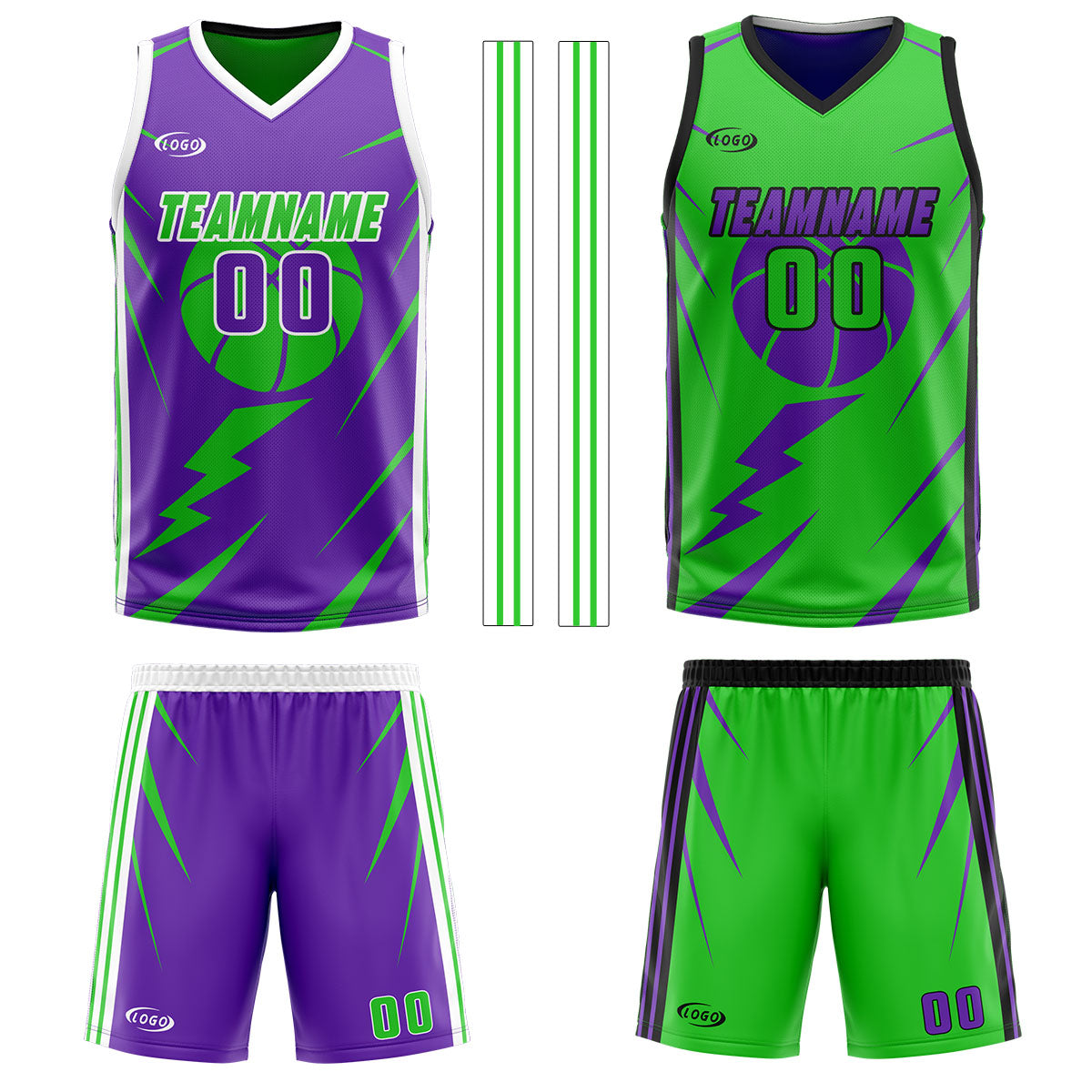 Custom Purple Green Reversible Basketball Suit for Adults and Kids Personalized Jersey