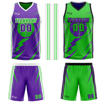 Custom Purple Green Reversible Basketball Suit for Adults and Kids Personalized Jersey