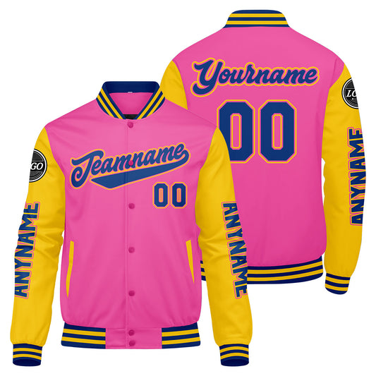 Custom Pink Yellow Royal Varsity Jackets for Men Women Youth Personalized Letterman Jackets
