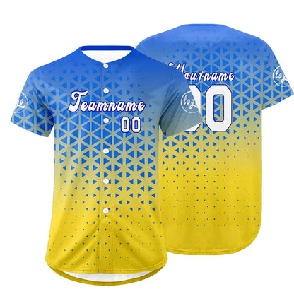 Custom Blue Yellow Baseball Jersey Personalized Gradient Team Uniforms Shirt with Name Number