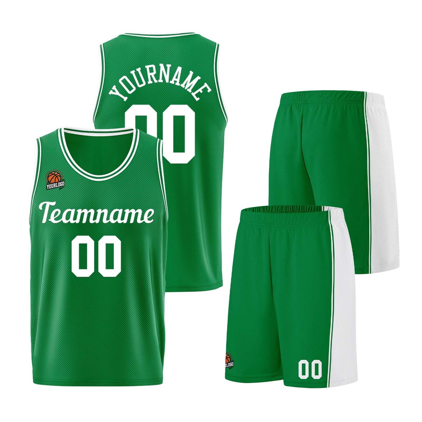 Custom Kelly Green White Basketball Jersey for Men Women Adult Youth Stitched Name Number Logo