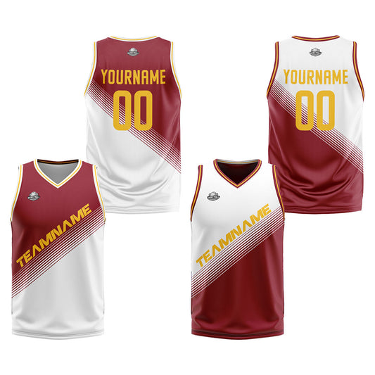 Custom Red White Reversible Basketball Suit for Adults and Kids Personalized Jersey