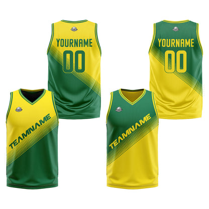Custom Yellow Green Reversible Basketball Suit for Adults and Kids Personalized Jersey