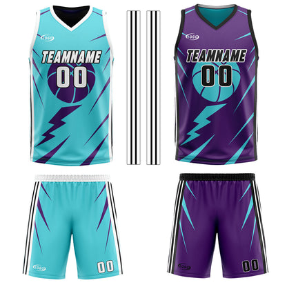 Custom Cyan Dull Purple Reversible Basketball Suit for Adults and Kids Personalized Jersey