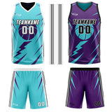 Custom Cyan Dull Purple Reversible Basketball Suit for Adults and Kids Personalized Jersey
