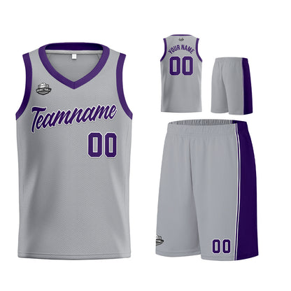 Custom Gray Purple Basketball Jersey for Men Women Adult Youth Stitched Name Number Logo