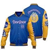 Custom Blue Yellow Letterman Varsity Jacket Personalized Embroidery Printing