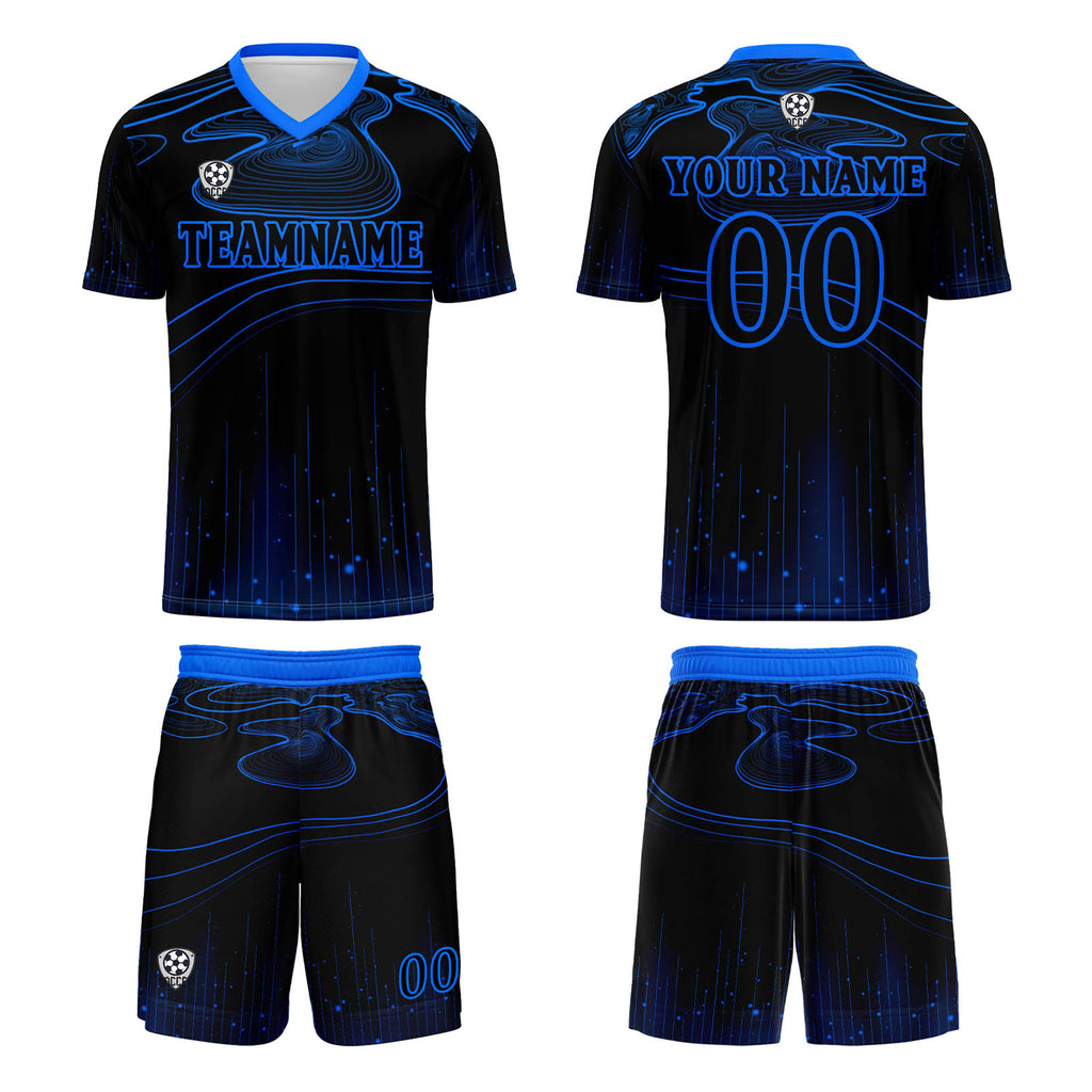 Custom Black Blue Soccer Uniform Jersey Kids Adults Personalized Set Jersey Shirt