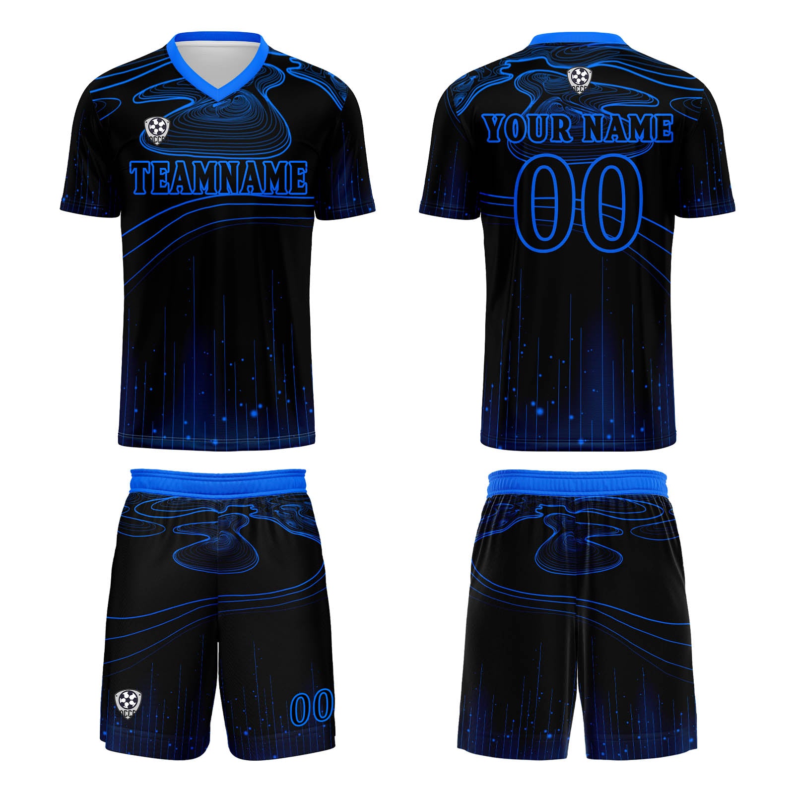 Custom Black Blue Soccer Uniform Jersey Kids Adults Personalized Set Jersey Shirt