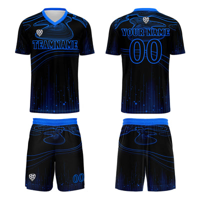 Custom Black Blue Soccer Uniform Jersey Kids Adults Personalized Set Jersey Shirt