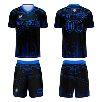 Custom Black Blue Soccer Uniform Jersey Kids Adults Personalized Set Jersey Shirt