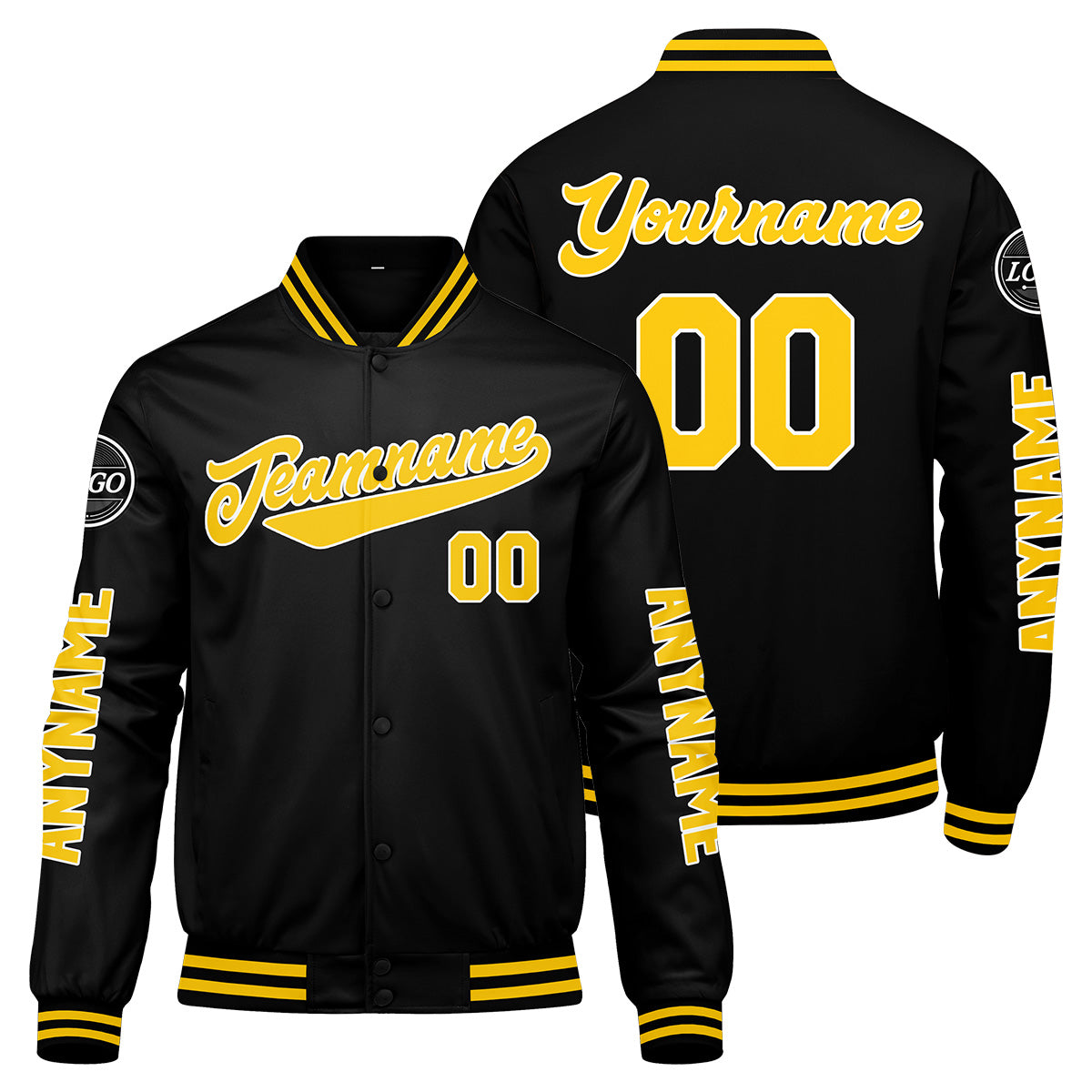 Custom Black Yellow Varsity Jackets for Men Women Youth Personalized Letterman Jackets