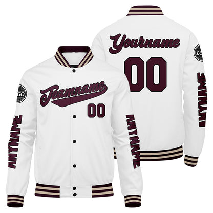 Custom Marroon White Varsity Jackets for Men Women Youth Personalized Letterman Jackets