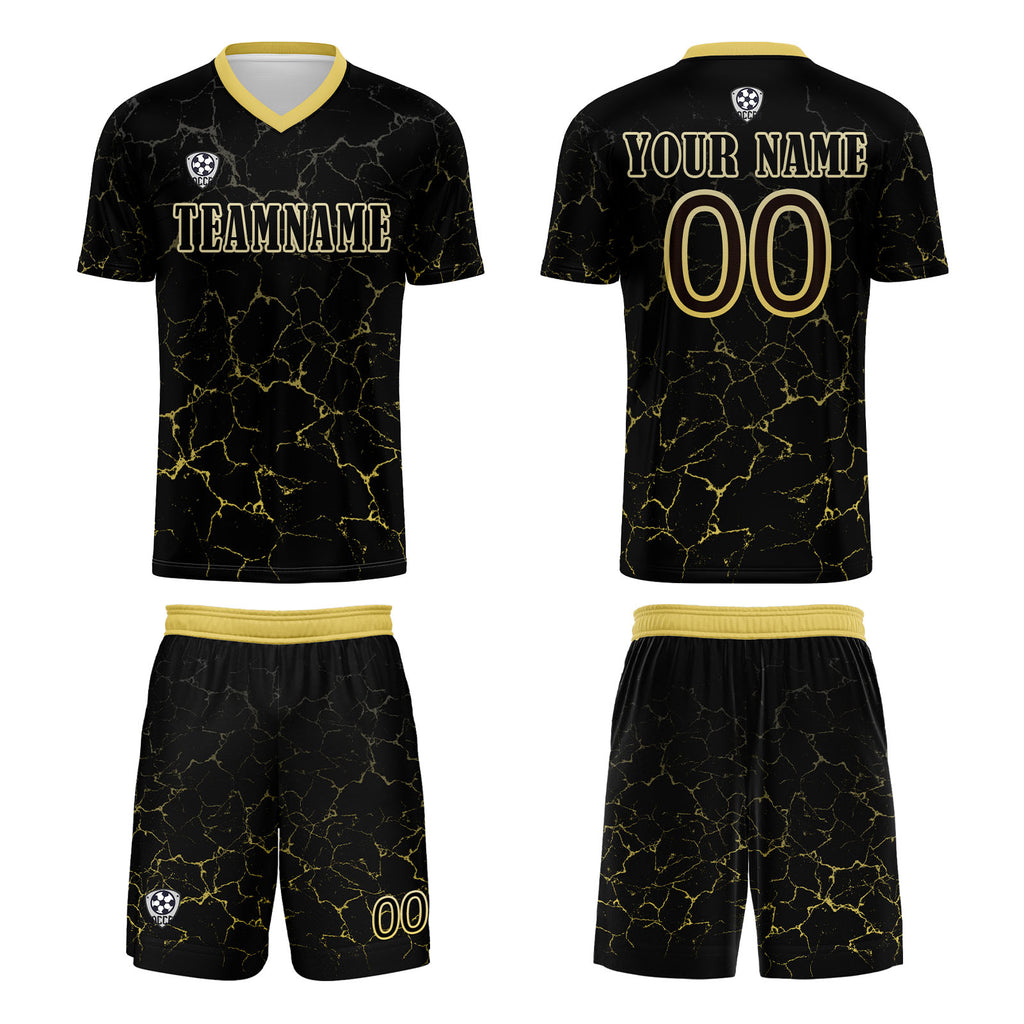 Custom Black Yellow Soccer Uniform Jersey Kids Adults Personalized Set Jersey Shirt