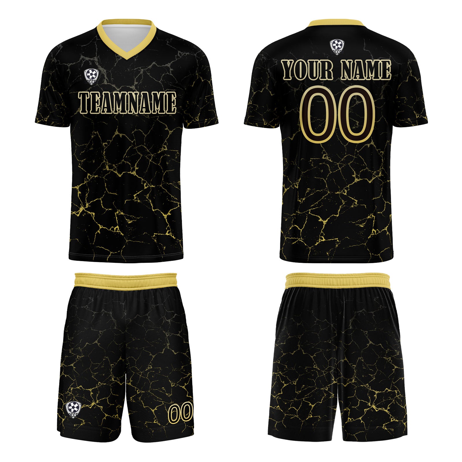 Custom Black Yellow Soccer Uniform Jersey Kids Adults Personalized Set Jersey Shirt